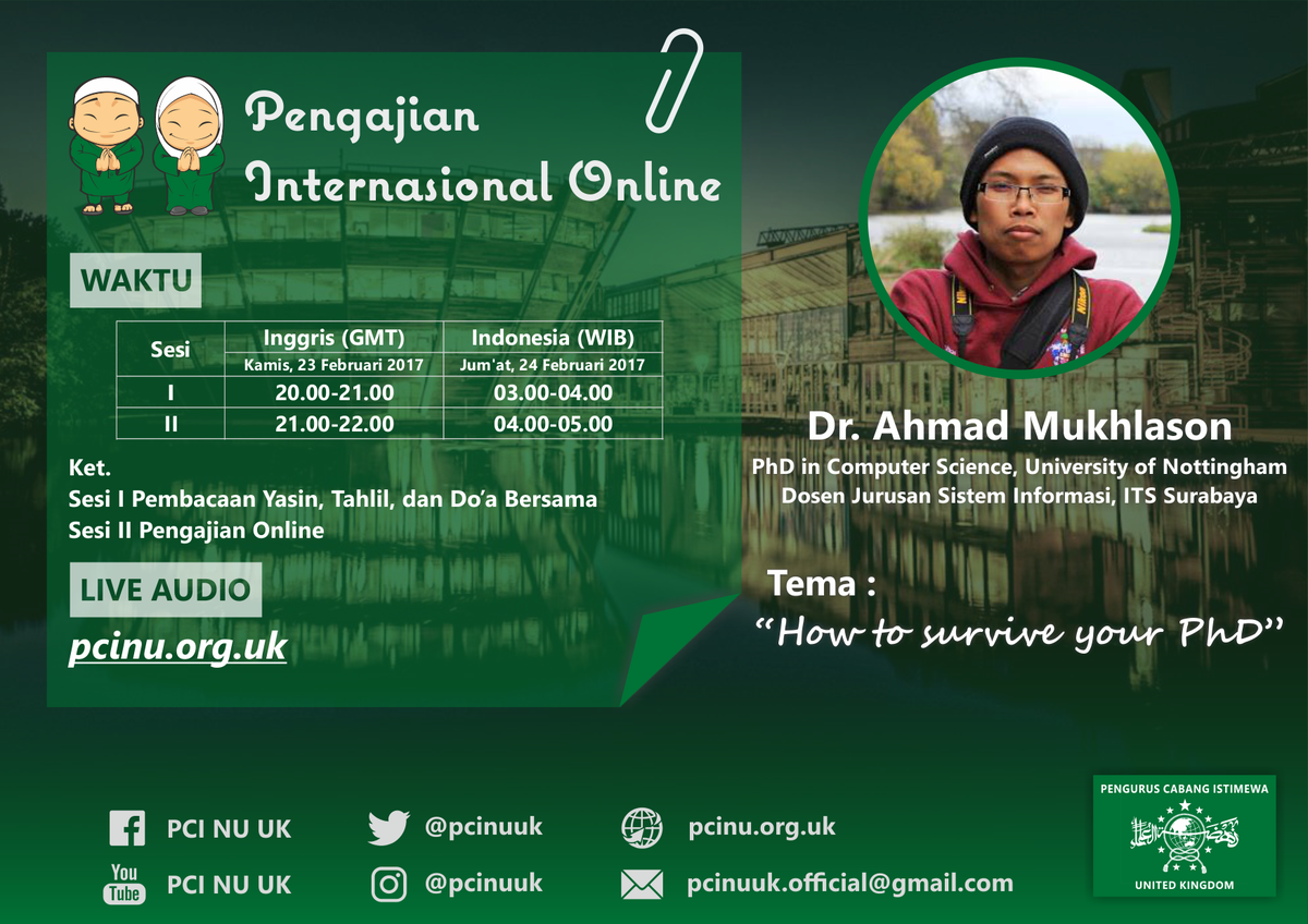 pcinuuk's tweet photo. Pengajian : "How to survive Your PhD"
Kunjungi link berikut : https://t.co/8qzidtIFFj
#pengajian #yukngaji #pcinu #pcinuuk https://t.co/eZyl8J9aWK