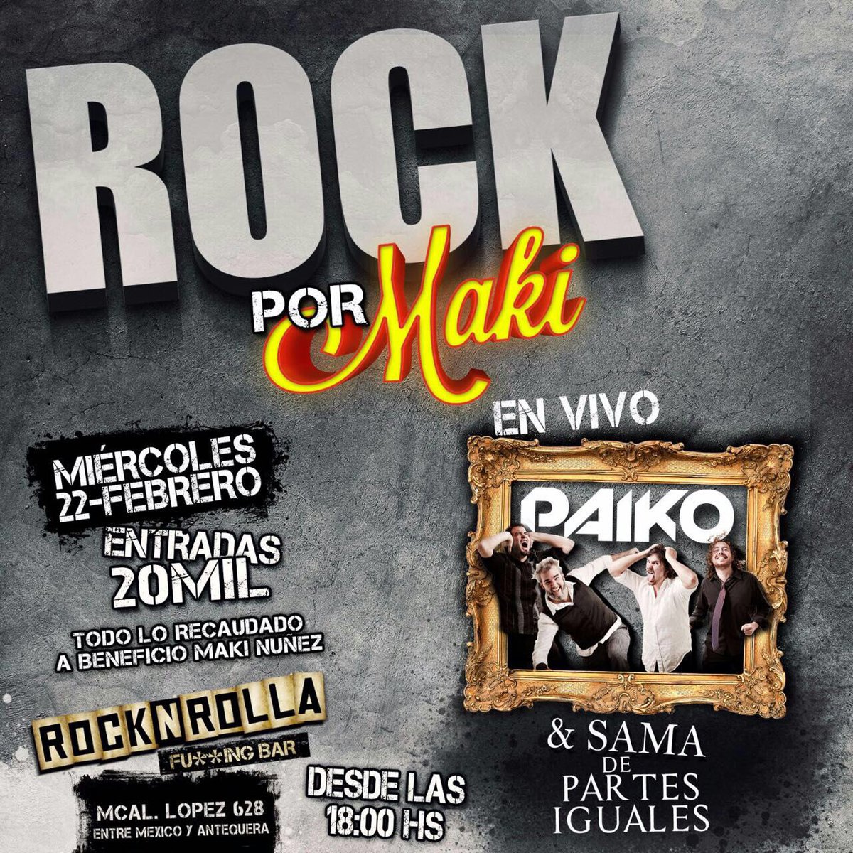 Chicos, hoy <a href="/bandapaiko/">Paiko</a> va a tocar en <a href="/rocknrollapy/">Rocknrolla Bar</a> caigan pues!