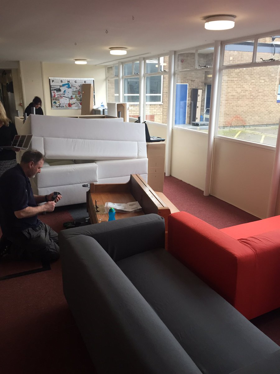 CN_Council's tweet photo. Site team building the new seating area for ks3. @CastleNewnham thanks to @IKEAUK for the sofa's! https://t.co/rhHrSUKdDn