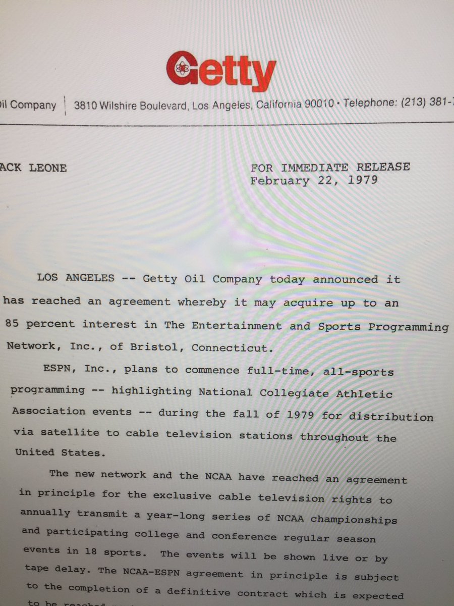 Mike Soltys 38 Years Ago Today Getty Oil Changed Tv Sports History With An Investment In Espn Of Bristol Connecticut