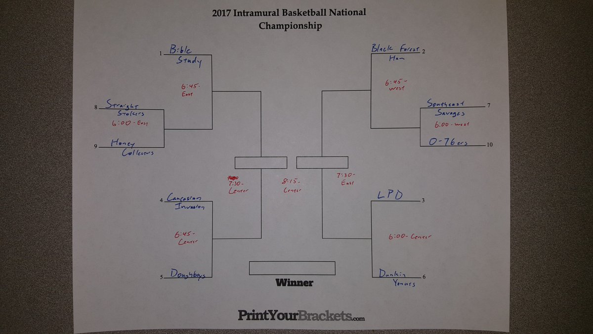 LSEIntramurals's tweet photo. It's tourney time!  Check the bracket.  RT and tell your teammates. https://t.co/K71JtpyAlx