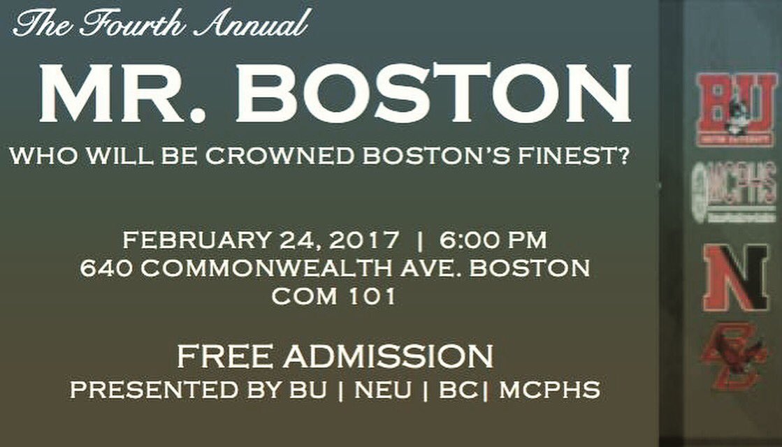 Come out to the 4th annual Mr. Boston this upcoming Friday!