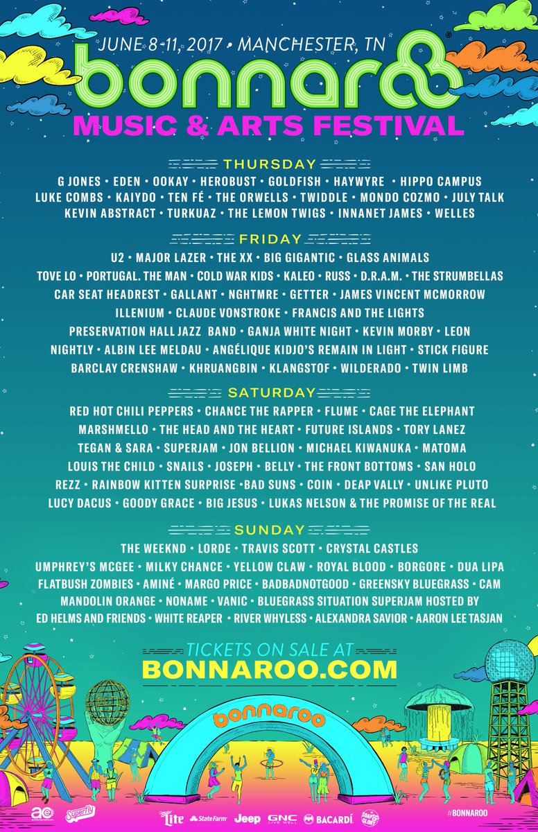 Bonnaroo's tweet image. #ICYMI The daily lineup is here! Daily tickets also available exclusively with our Nashville shuttle packages!
Tix: bit.ly/2mlxwQQ