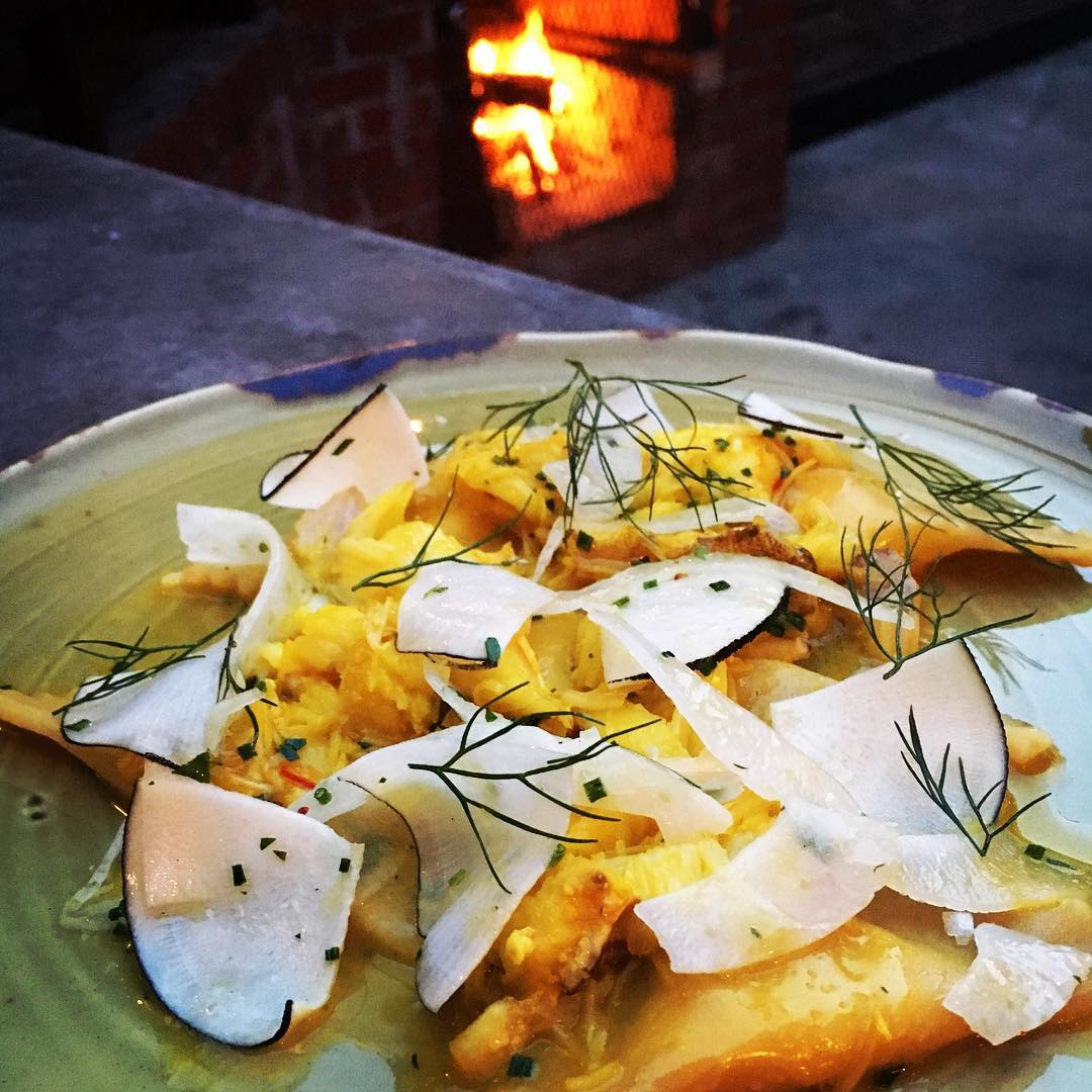Stone crab triangoli with saffron and fennel. Picture by our Chef de Cuisine, <a href="/jacobhuder/">jacob huder</a> (on instagram).
