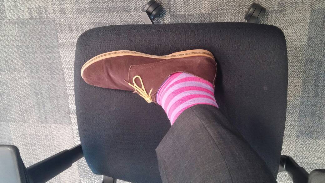 mysockca's tweet photo. It might be #pinkshirtday but I added #pinksocks to my outfit #Winnipeg #SockGame #fashion https://t.co/nG4X4214qt