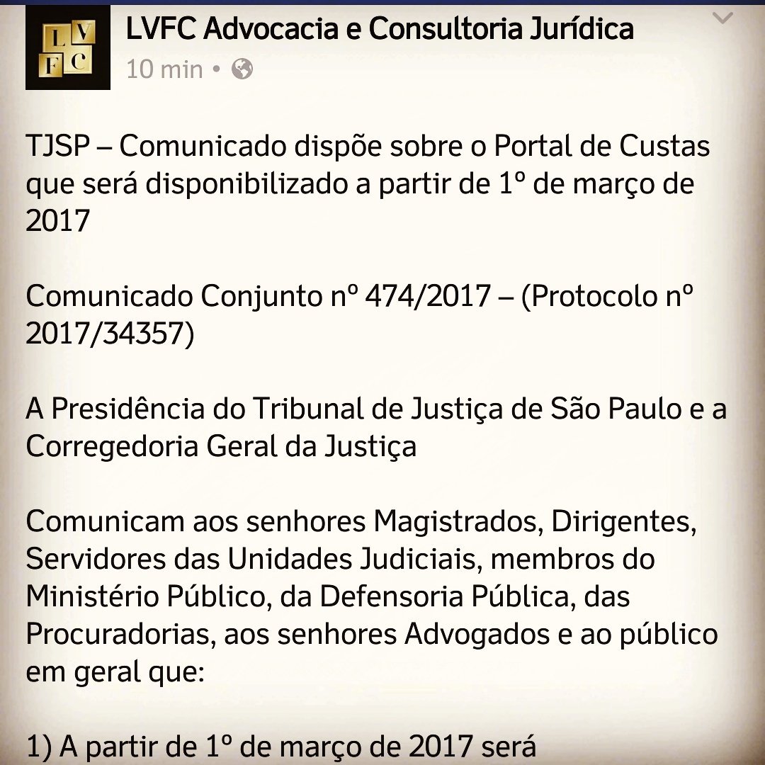 LVFC_advocacia's tweet image. #CustasProcessuais #Portal
Leia a matéria completa na nossa fanpage facebook.com/LVFC.adv