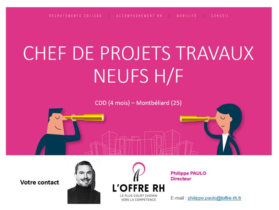 Offre_Rh's tweet photo. Plus d'informations au sujet du poste de CHEF DE PROJETS TRAVAUX NEUFS H/F que vous propose Philippe: https://t.co/7DaHCGtEAR
#Montbéliard https://t.co/6ocyMGelRB