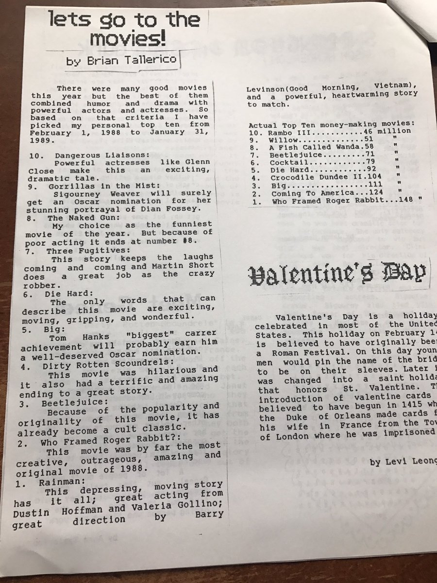 PaulFredenberg's tweet photo. @Brian_Tallerico going through files, found this old gem from BHMS Lance (2/89), thought you would appreciate https://t.co/WkGZN6OV26
