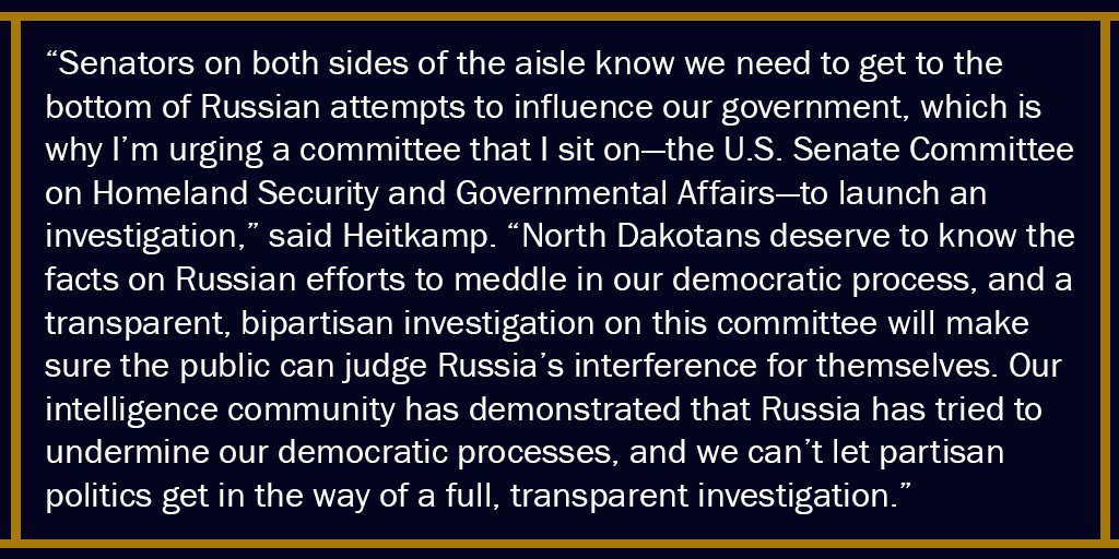 Joined 6 senators to urge Senate Homeland Security Cmte - which I sit on - to investigate Russia interference in US democratic process