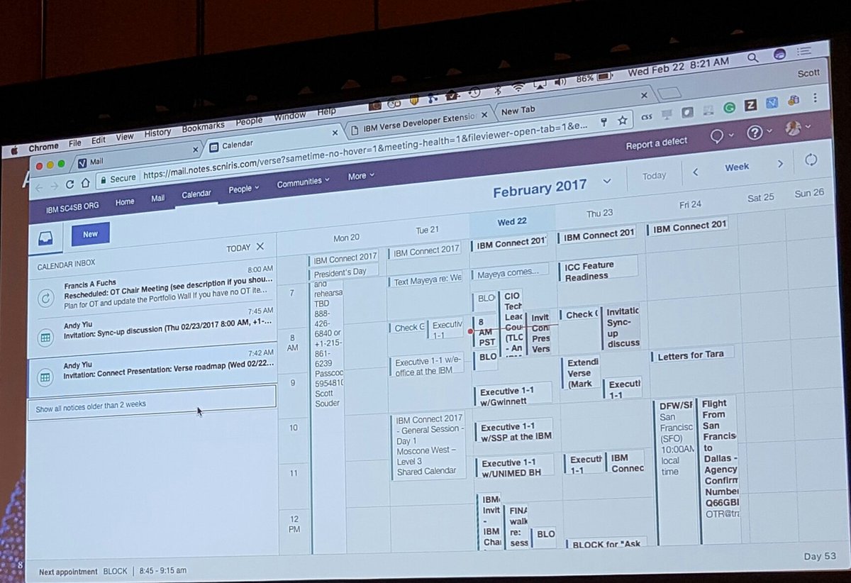 alanlepo's tweet photo. MyPOV: The #IBMVerse Calendar Inbox is a great feature for helping manage your meetings. #ibmconnect #socbiz #ls17 https://t.co/bTzj4ItmbV