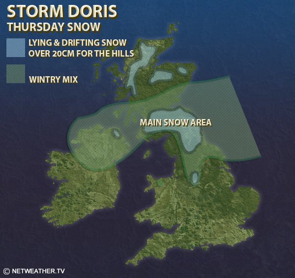 Netweather's tweet photo. #StormDoris at a glance risk maps #Wind and #Snow https://t.co/sIqKdErW0J