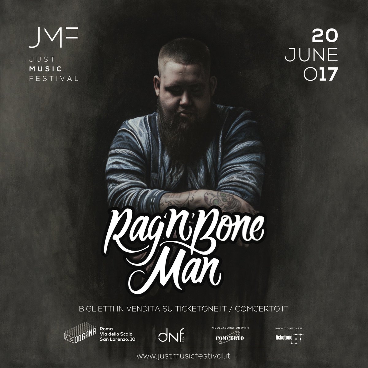 JUSTMFESTIVAL's tweet photo. @JUSTMFESTIVAL  Martedì 20 Giugno h.21 
Rag'n'Bone Man live  Roma ExDogana.
Dnf live in collaborazione con Comcerto. https://t.co/Kg742UCKWo
