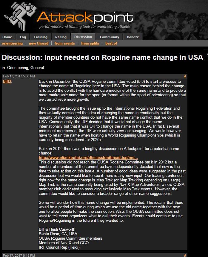 Raccoongaine's tweet photo. Some great thoughts on #AttackPoint on how to rename #Rogaine the #Rogaining sport, aka long-range #orienteering https://t.co/gIKv1Gci0A https://t.co/nP44WXasln