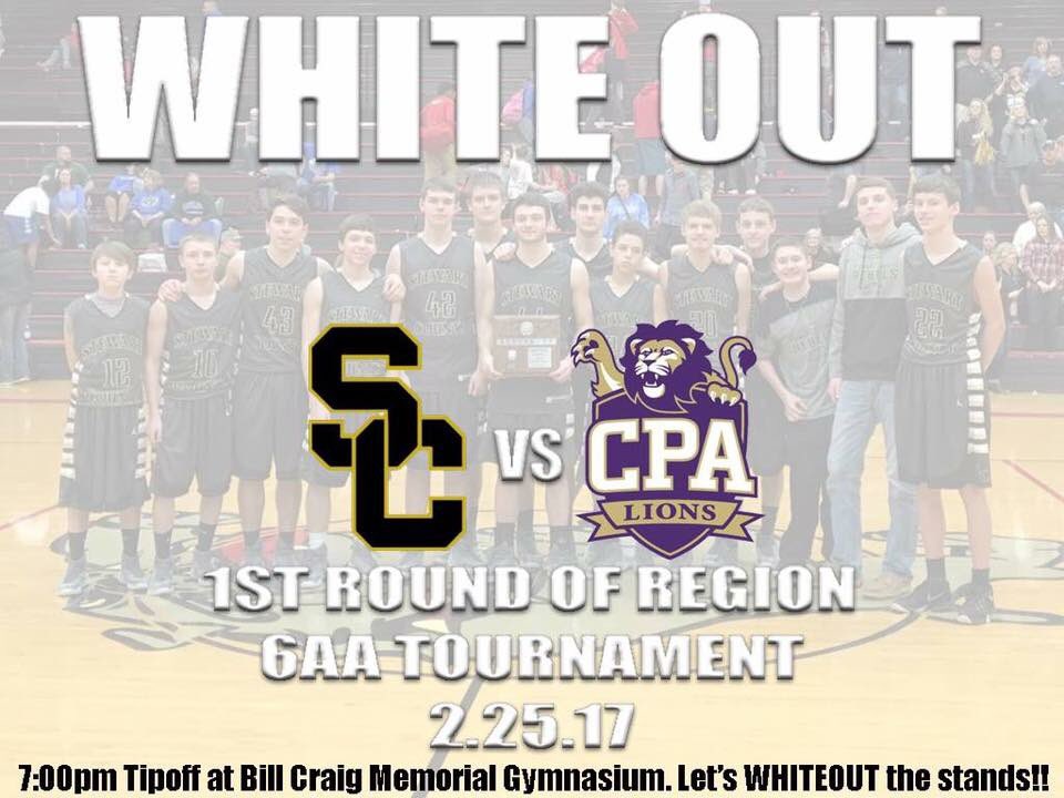 section_schs's tweet photo. Good luck to the boys Saturday in the region tourney!  They host CPA at 7:00!  White Out the stands!! We need a big loud student section!!! https://t.co/i9IHul4OUk