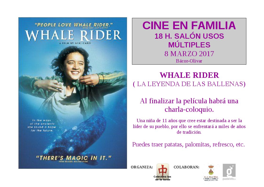 1d23456CBX's tweet photo. El Colectivo "las de la tarde" de Bácor-Olivar os invitan  a #Cine en Familia: "Whale Rider" #Bacor 8 de Marzo 18 horas. https://t.co/LNBOVSRlBw