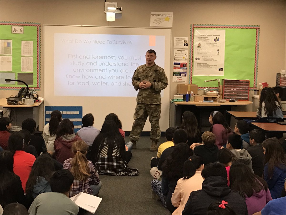 StoddardSchool's tweet photo. 6th Grade Apocalypse unit begin w a visit from Army Sgt. Dentis. #pbl https://t.co/O4LYqgrZYM