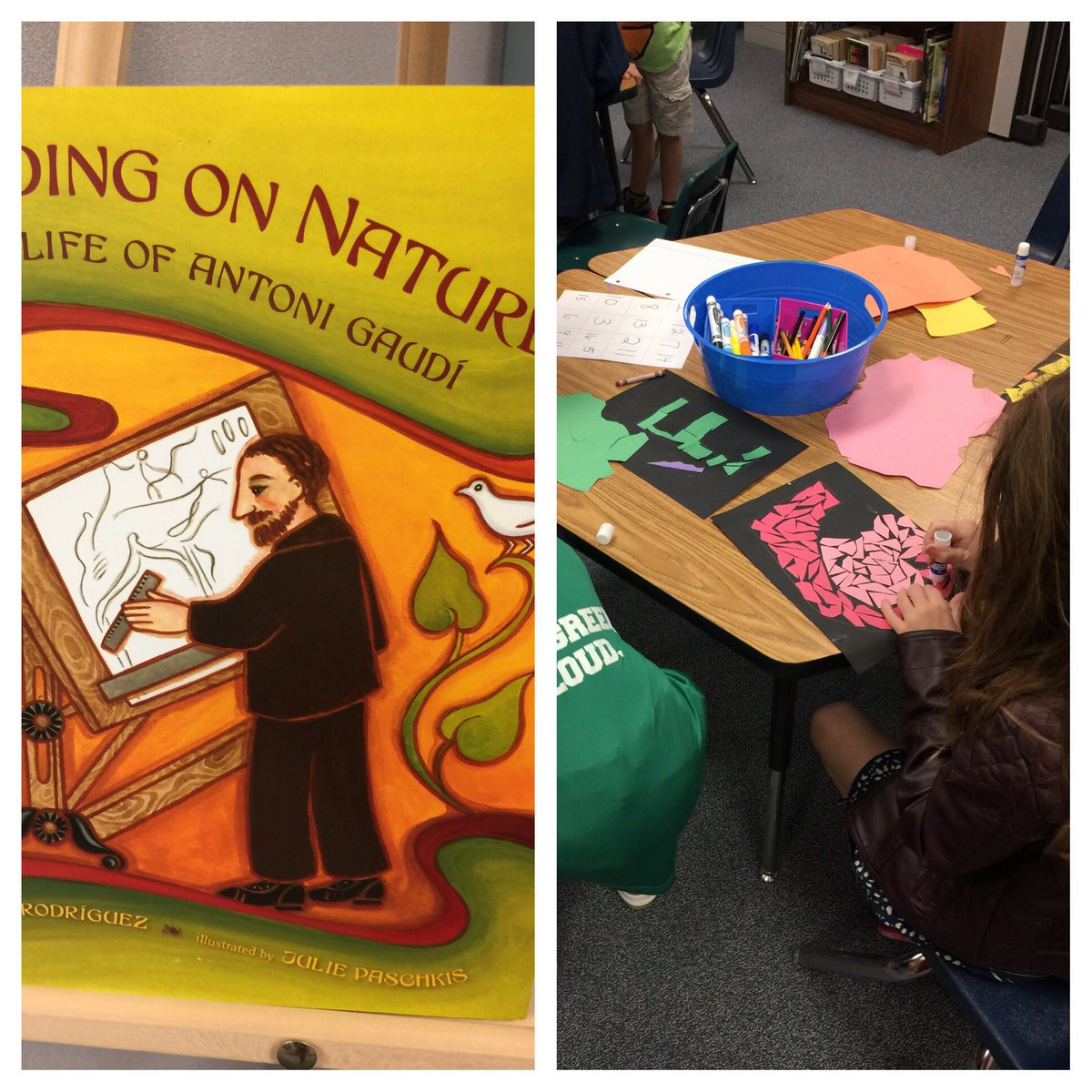 JESQuestLand's tweet photo. Studying the nature inspired architecture of Antoni Gaudi in our Math and Nature unit. Students are creating mosaics. https://t.co/xQa8cDrMZM