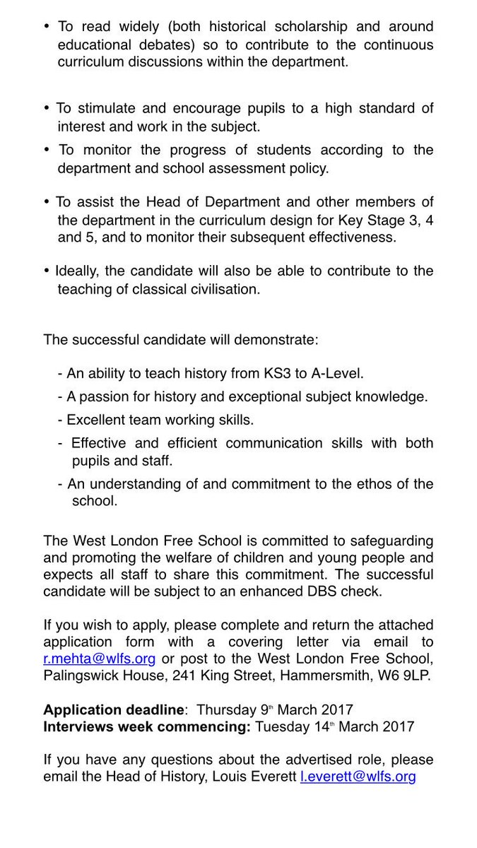 LouisEverett1's tweet photo. We have a history job available at #WLFSHistory in an extremely ambitious department. See https://t.co/pWBoVpod4f for more information. https://t.co/f1eMyq4eHm