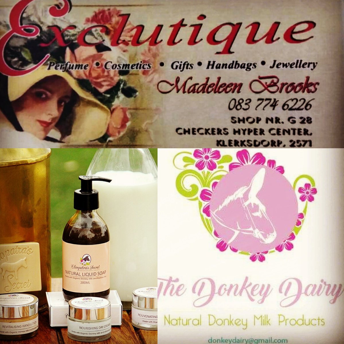 <a href="/thedonkeydairy/">thedonkeydairy</a> products now at #exclutiquescosmetics
#klerksdorp #naturalproducts #thedonkeydairy #donkeymilkproducts #donkeymilk #donkey