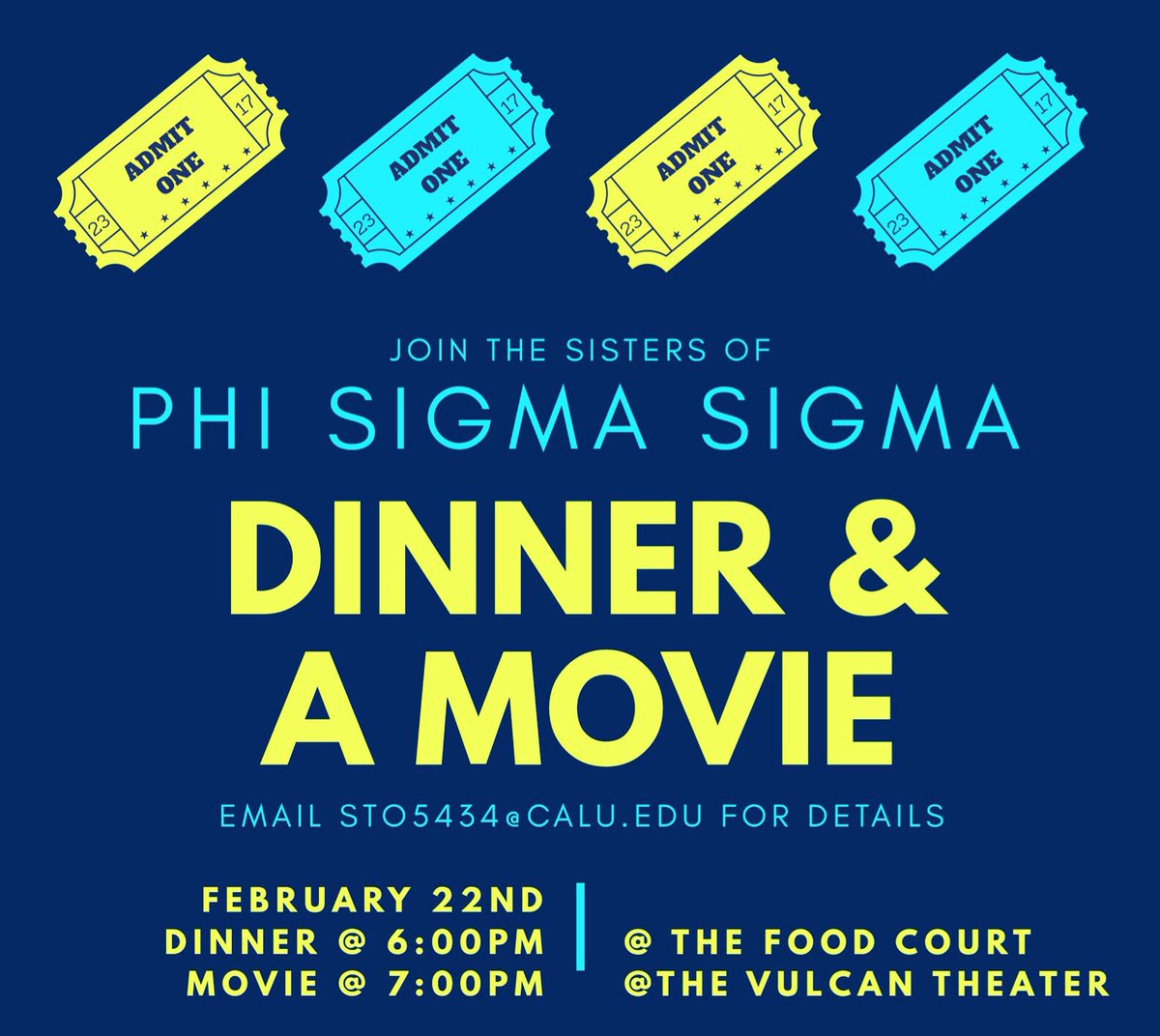 Looking for a way to relax tonight? Join our sisters for Dinner and a Movie! 🎥 
DM us for info! 🤗💙<a href="/CalU_2020/">CalU2020</a> <a href="/CalU2019/">Cal U Class of 2019</a>