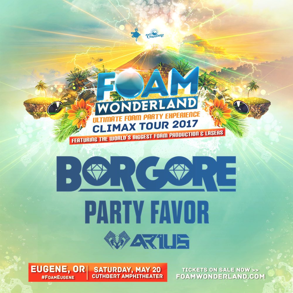FoamWonderland's tweet photo. Eugene! Your lineup is here: @BORGORE @PARTYFAVORMUSIC @ARIUSOFFICIAL 💦 Join us on Sat. 5/20! 

On sale this Friday 2/24 at 10AM ⚡️ https://t.co/sIbGPIIPPA