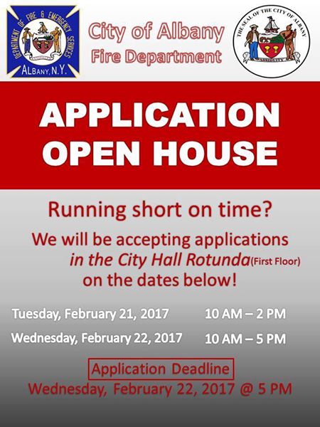 FD_AlbanyNY's tweet photo. You have until 5pm today to apply for the firefighter exam on 3/18...Visit https://t.co/gWArJn7n1j to join our mailing list. #joinAFD https://t.co/fzTwMAQ37q