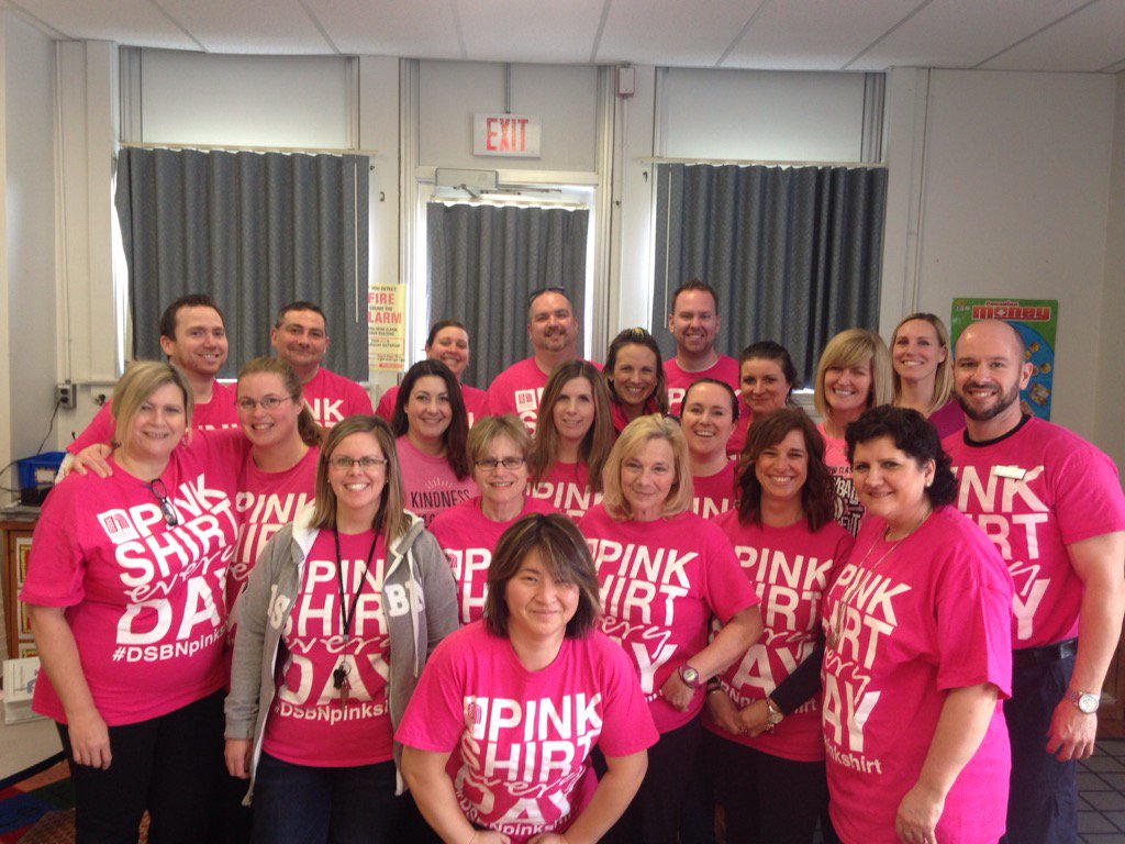 Staff supporting Pink Shirt Day <a href="/EdithCavellDSBN/">Edith Cavell School</a> #DSBN #imatteratdsbn #DSBNpinkshirt #theknightlife