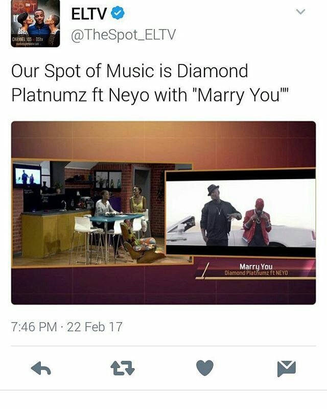 Wcbwasafi_'s tweet photo. Much love & Support from @TheSpot_ELTV We appreciate it guys. #MarryYou #MarryYouDN
@diamondplatnumz ft @NeYoCompound
cc @Sallam_SK https://t.co/v7USKy89rK