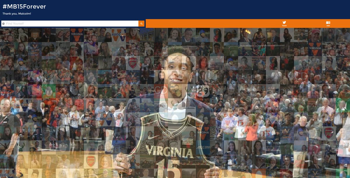 VirginiaSports's tweet photo. What's your favorite Malcolm moment? Share with #MB15Forever & check out some of the best in our mosaic at https://t.co/wAobeJeTo0. #GoHoos https://t.co/z5sXehnpcY