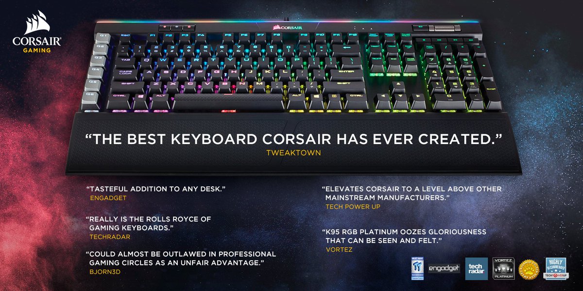 CORSAIR's tweet photo. Reviewers are saying great things about our K95 RGB PLATINUM. Check out all of the things they have to say here: https://t.co/3B6M0LVapp https://t.co/J0Z4GvG1vP