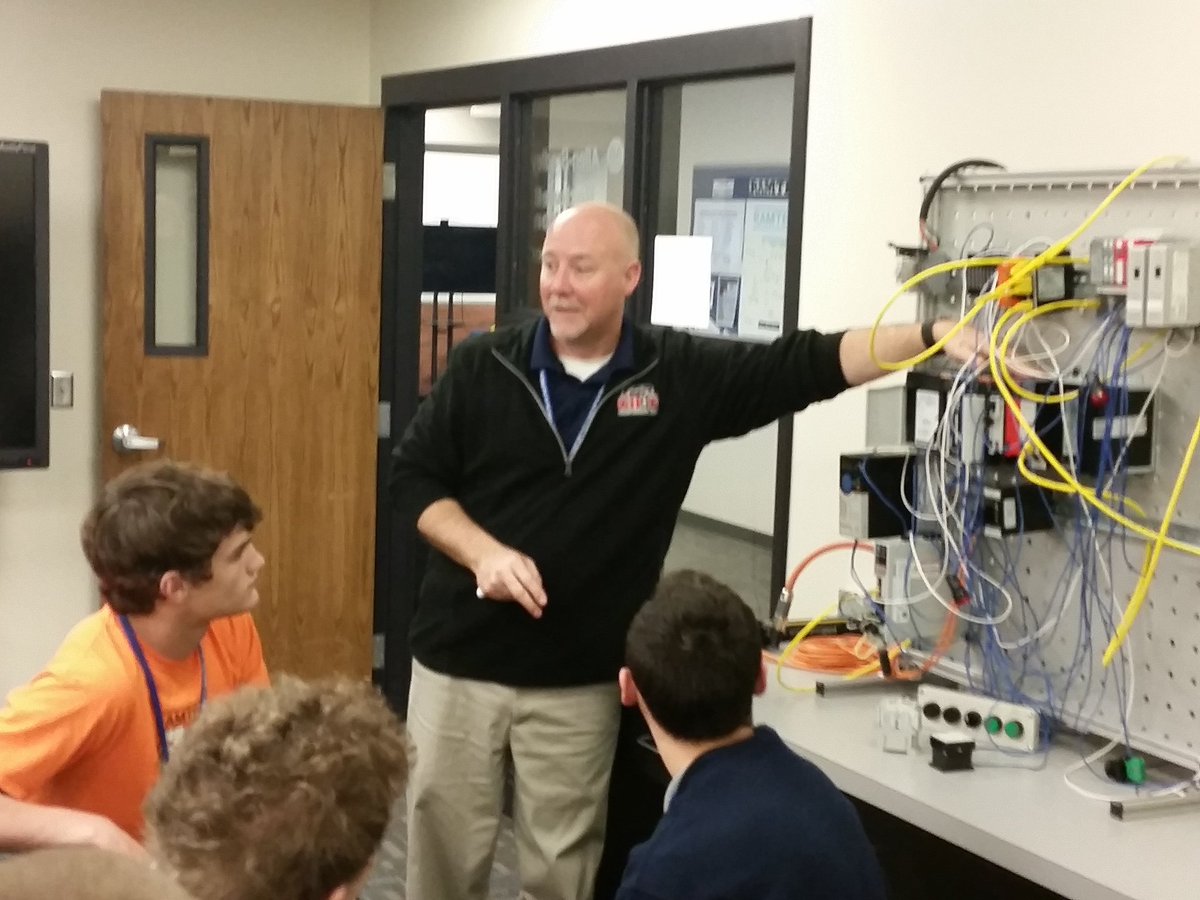 RAMTEC  Engineering Technology Students Learning Rockwell Allen Bradley PLCS in class today with Automation Coordinator Tim Gray.