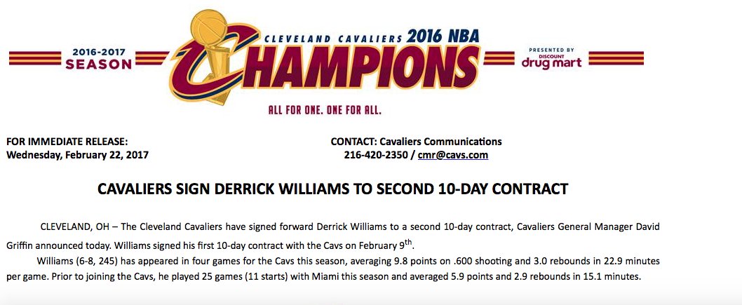 Derrick Williams signs second 10-day deal with Cavs