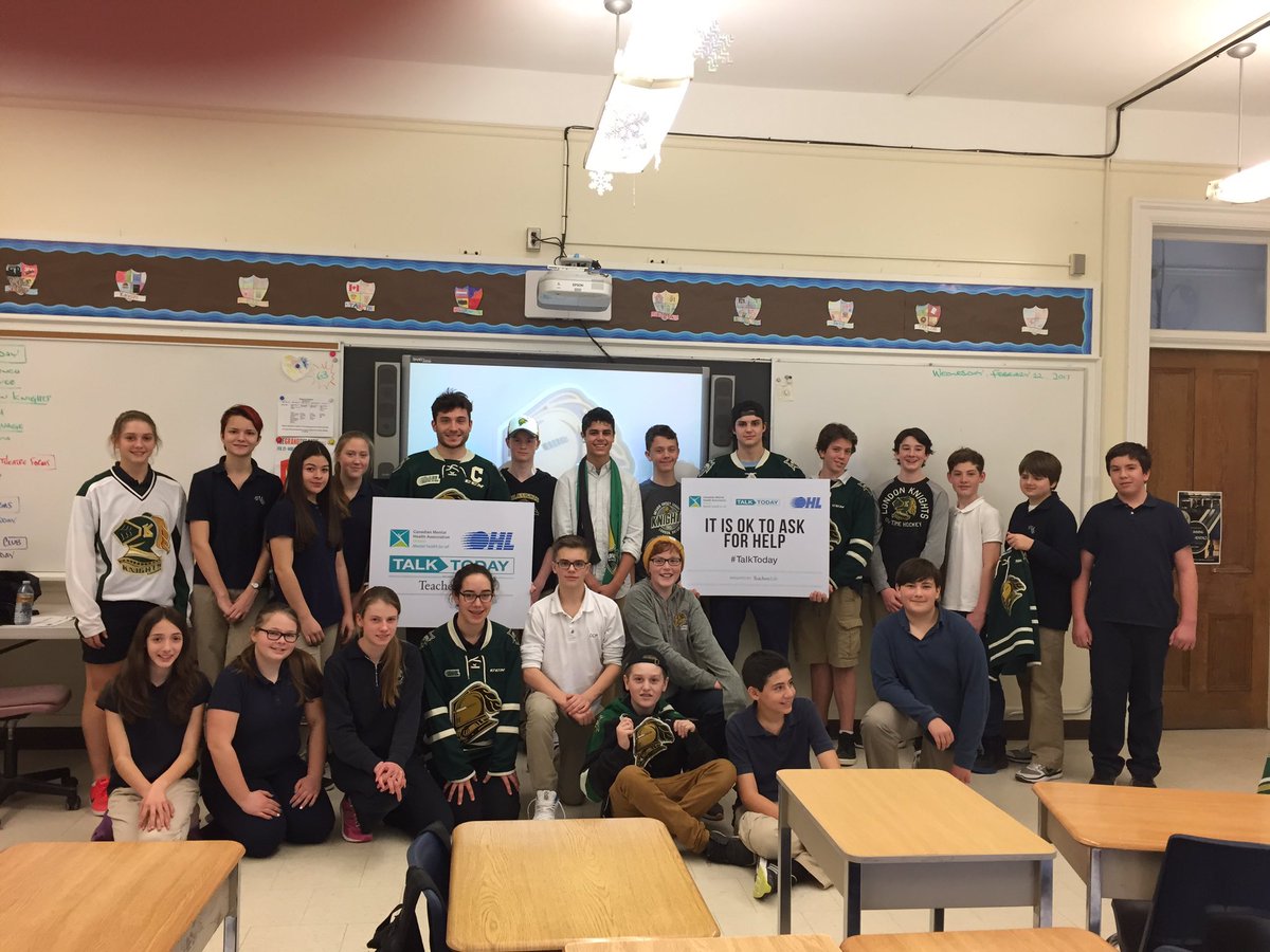 BrinaDrews's tweet photo. Two London Knights deliver important messages about mental health and stigma at St. Martin school #TalkToday  #LondonKnights #cmhamiddlesex https://t.co/XnNLanUWNk