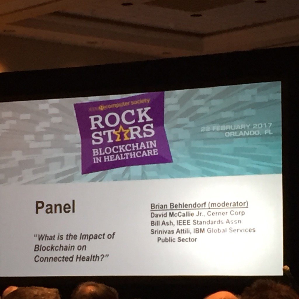drstclaire's tweet photo. First processes for #blockchain will be data sharing or prior authorization per @sriniattili #RSBlockCH #himss17 https://t.co/KRiE6rzeCz