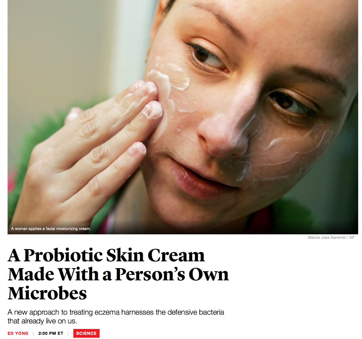 EricTopol's tweet image. Atopic dermatitis: using one's skin #microbiome to individualize Rx stm.sciencemag.org/content/9/378/…
translated here theatlantic.com/science/archiv…