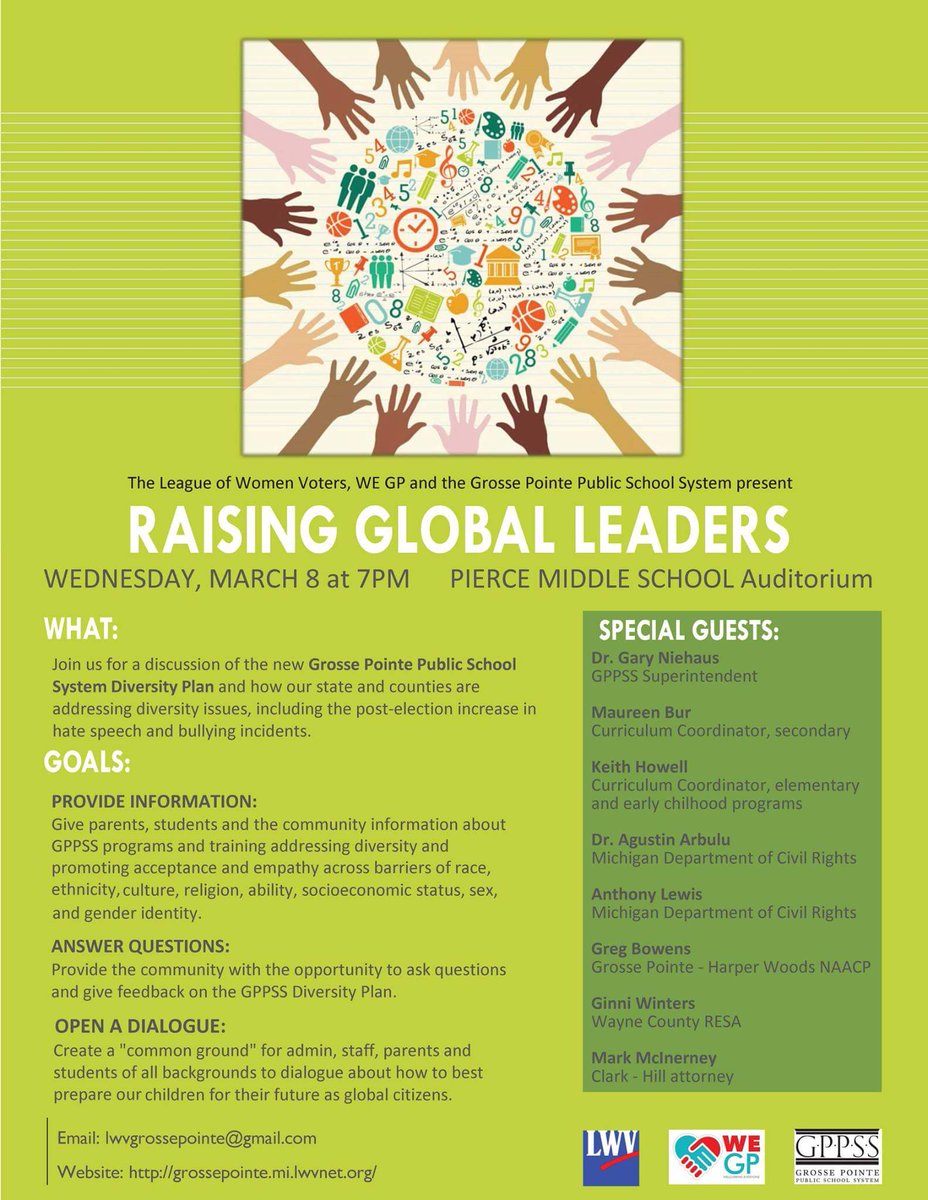 chrisjprofeta's tweet photo. Raising Global Leaders, Wednesday, March 8 at Pierce Auditorium. Thank you @LWVGrossePointe, @GPSchools, and #WEGP. #OneGP #BASCT https://t.co/cHYKsAlvo4