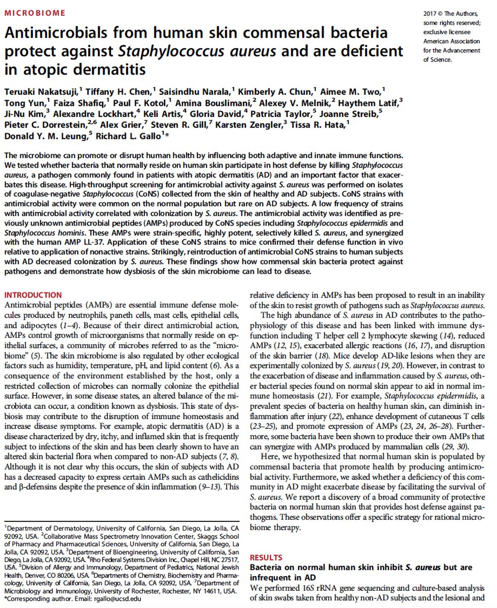 EricTopol's tweet image. Atopic dermatitis: using one's skin #microbiome to individualize Rx stm.sciencemag.org/content/9/378/…
translated here theatlantic.com/science/archiv…