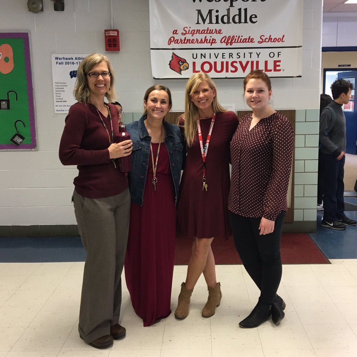 AliceGnau's tweet photo. Our 8th grade ELA teachers are so in sync that they wear the same color! @WestportMS https://t.co/CHiAs7kUPu