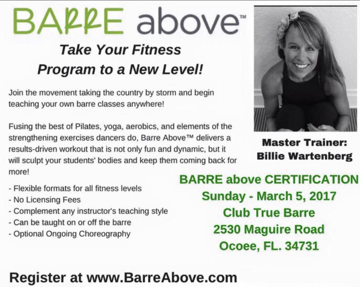 ClubTrueBarre's tweet photo. Get certified by one of the BEST! #barreabove #barre #orlando #fitness #clubtruebarre #barrecertification https://t.co/NlLzycBBi0