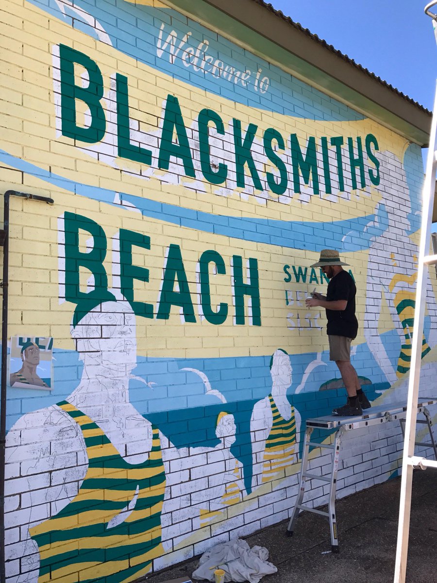 DantiaLakeMac's tweet image. WIP shot of commissioned mural as part of #dantia #statechamps17 sponsorship of Swansea Belmont SLSC! With @PocketDesign1 and @lakemac