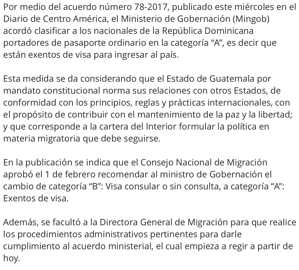 grisantycosme's tweet photo. Embajador Dominicano en Guatemala @ElicFernandez anuncia que la SUPRESIÓN DE VISAS A DOMINICANOS entra en vigencia del dia de hoy https://t.co/HJsTZzEf1O