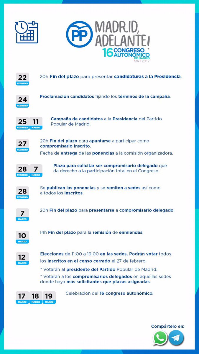 ppmadrid's tweet photo. 🔵 Conoce las fechas más importantes del #16CongresoPPMadrid. Recuerda, quedan sólo 5 días días para poder inscribirte ⏱ https://t.co/DMH3xEIRAq
