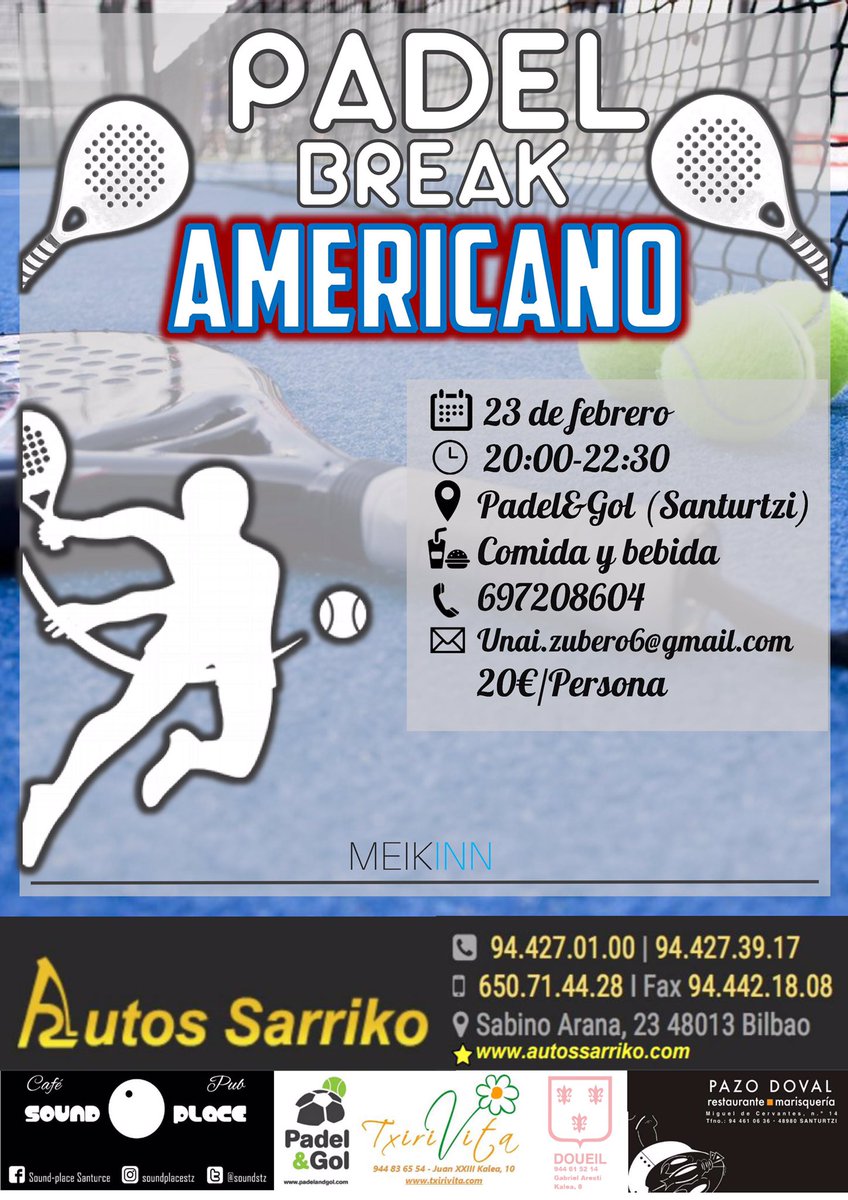 Jueves 23/02 Pádel Break-Americano 20:00 a 22:30MEIKINN. #padel#padelandgol#ocio #torneoamericano#padelbreak