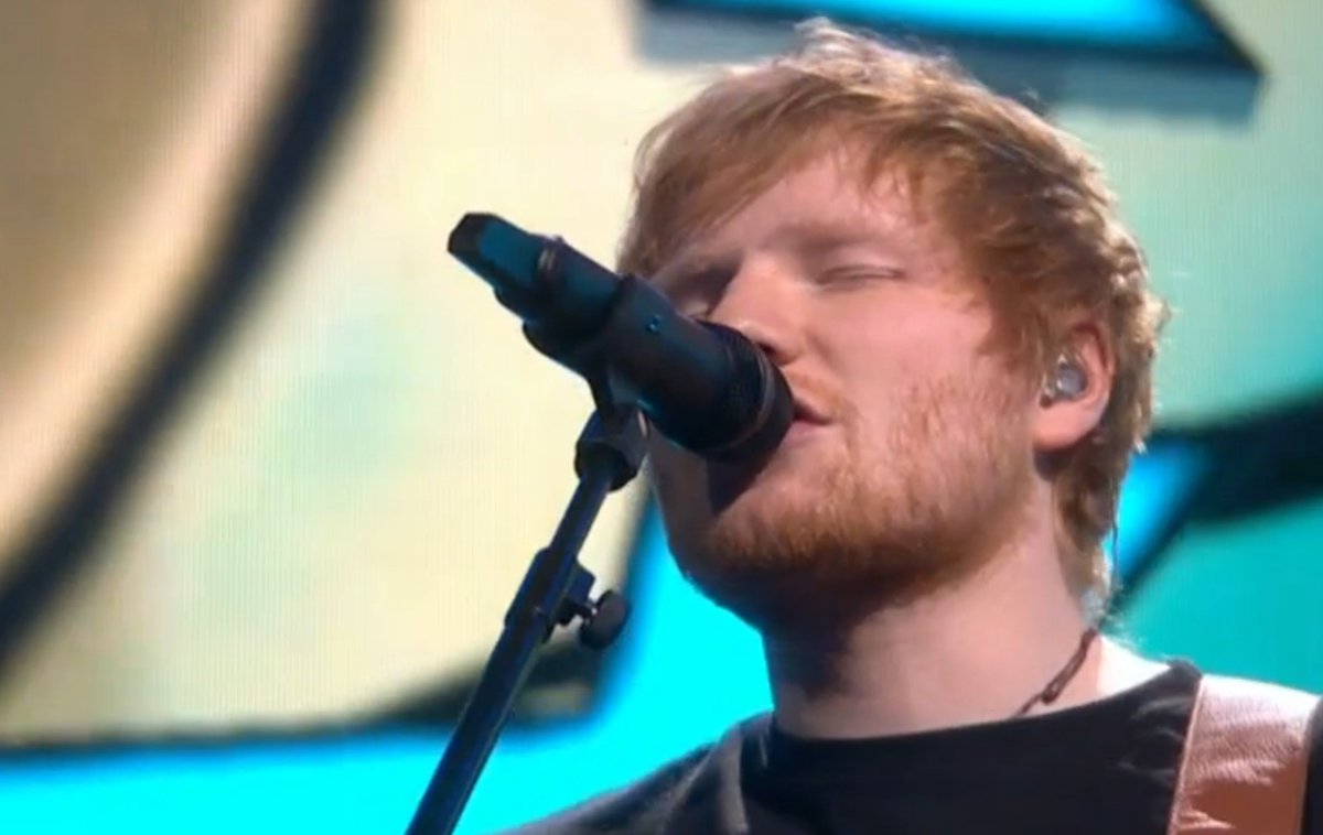 BBCR1's tweet photo. As if his Live Lounge wasn't enough, @edsheeran is now delivering another flawless performance at the #BRITs https://t.co/v42nsQlK55