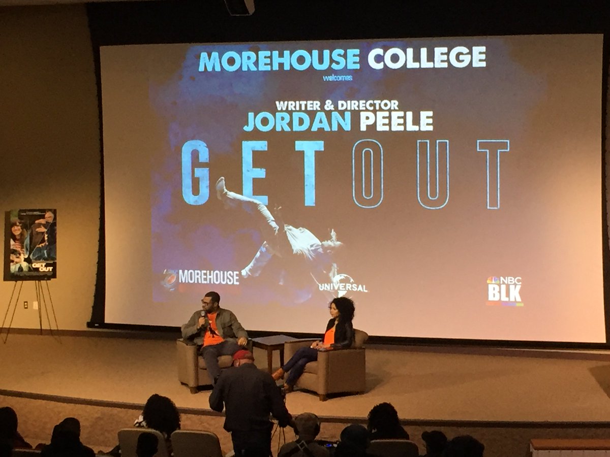 Jordan Peele speaking at Morehouse with Amber Payne about his new fantastic horror film “Get Out.”