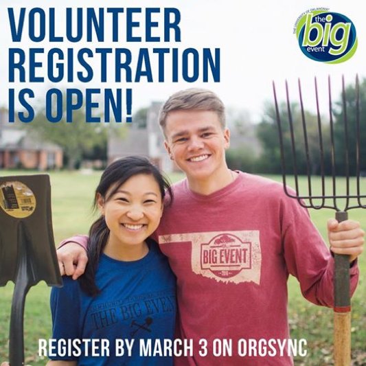 OUPublicAffairs's tweet photo. Register for @OUBigEvent by March 3rd! #CommunityThroughService https://t.co/YVhletXtOe https://t.co/ousDSwLH0u