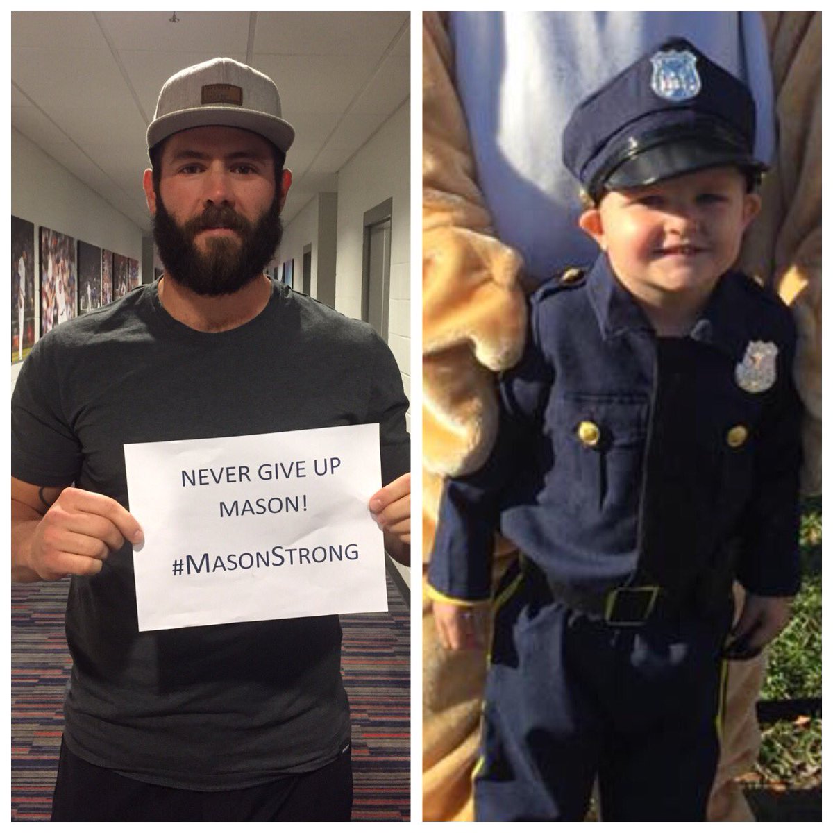 JArrieta34's tweet photo. Keep fighting Mason! When the time is right we'll get you &amp; Coop together at Wrigley &amp; play some ball ⚾️⚾️#MasonStrong #NeverGiveUp https://t.co/321ZPXidhu