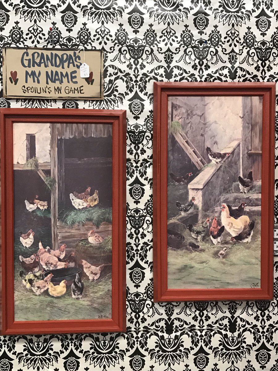 RebuildRenew's tweet photo. After results- updated chicken prints using pastel chalk and painted frames in chili pepper red. https://t.co/CnIT6l6cf7