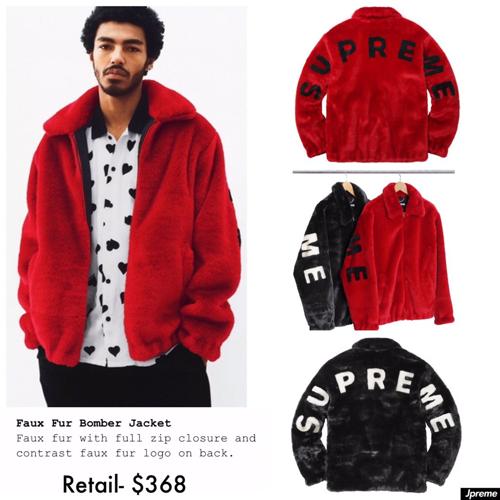 supreme faux fur bomber jacket red