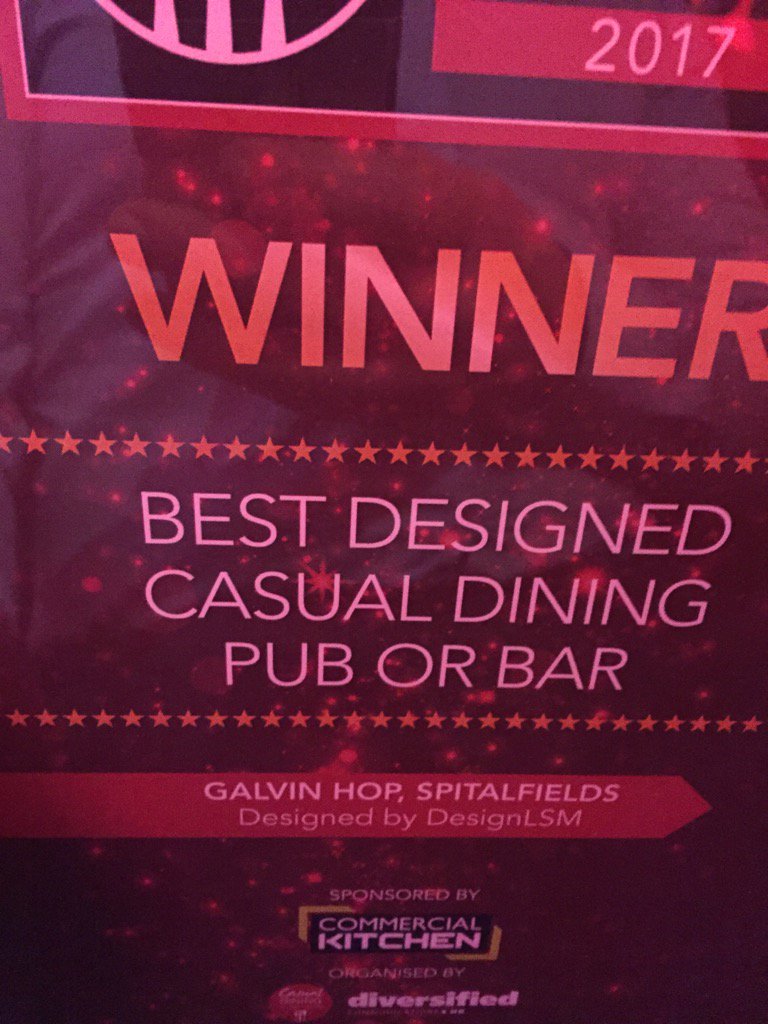Well done <a href="/wazza5/">Warren Geraghty</a> @DesignLSM #GalvinHOP winners <a href="/Galvin_brothers/">Galvin Restaurants</a>